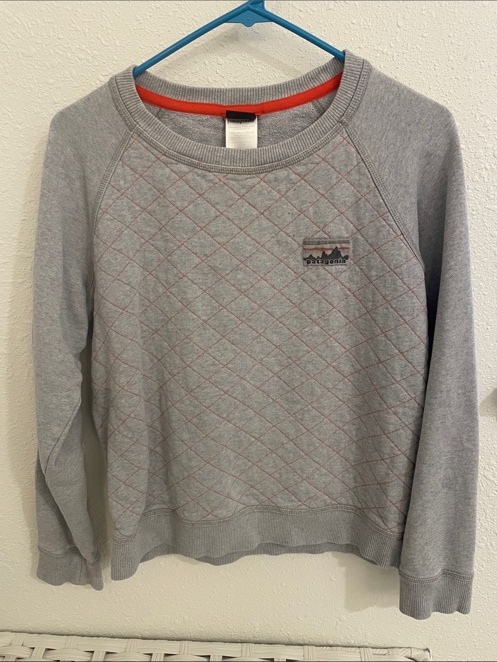 Patagonia Gray Quilted Crewneck Sweatshirt with Orange Trim